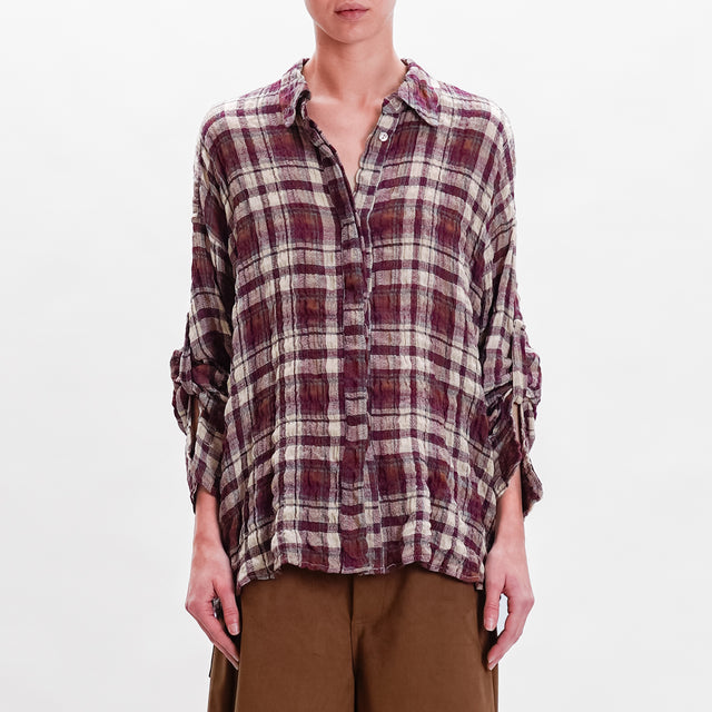 Tension in- Stretch fabric check shirt - sand/burgundy