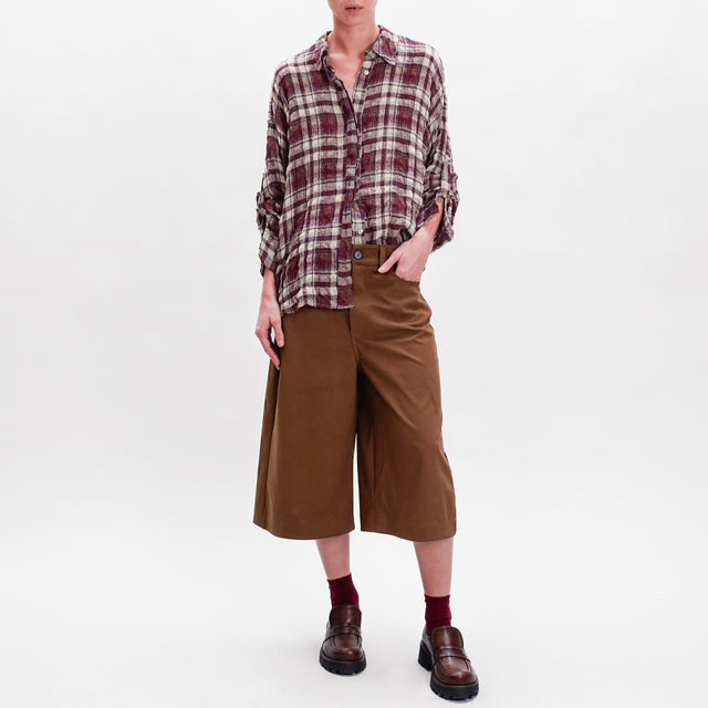 Tension in- Stretch fabric check shirt - sand/burgundy