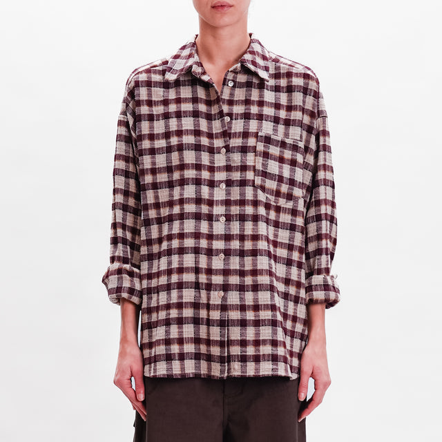 Tensione in-Camicia check con taschino - sand/bordeaux