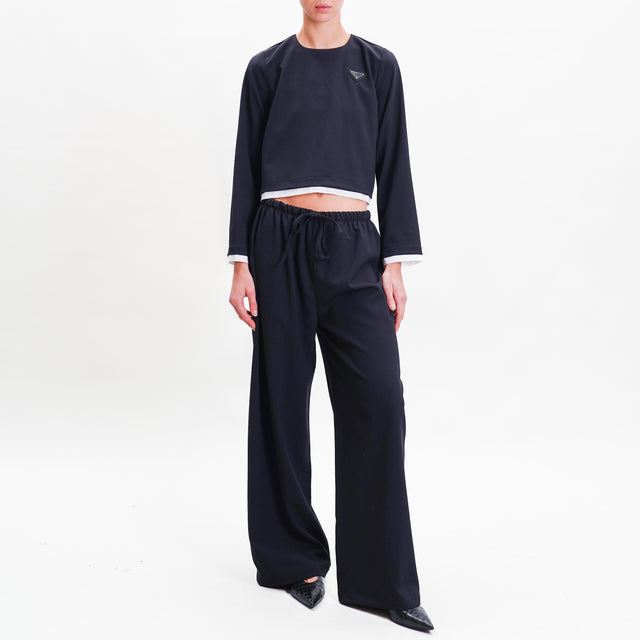 Tension in-Blouse crop double fabric - black