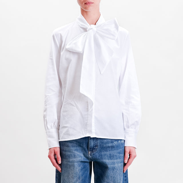 Tension in-Cotton Shirt with Bow - White