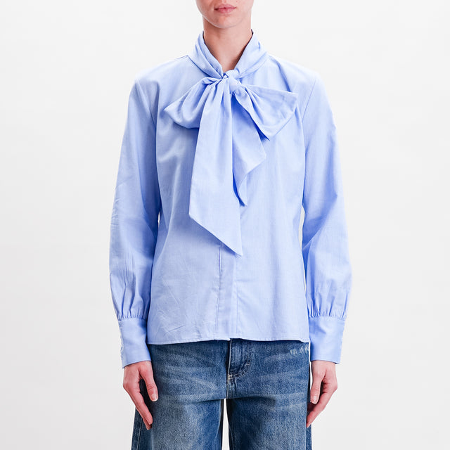 Tension in-Cotton Shirt with Bow - Light Blue