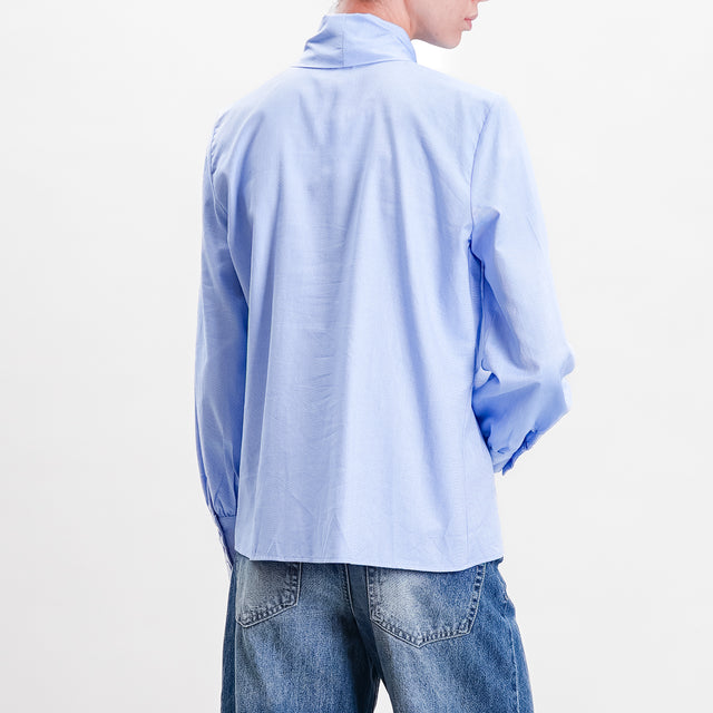 Tension in-Cotton Shirt with Bow - Light Blue