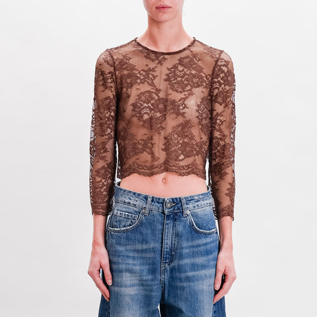 Tensione in-Blusa crop in pizzo - moro