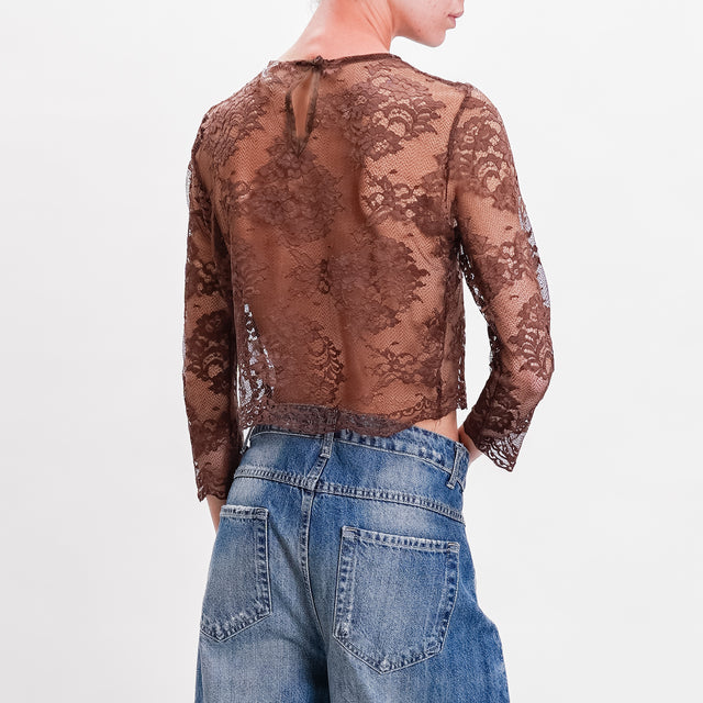 Tension in-Crop Lace Blouse - Dark Brown