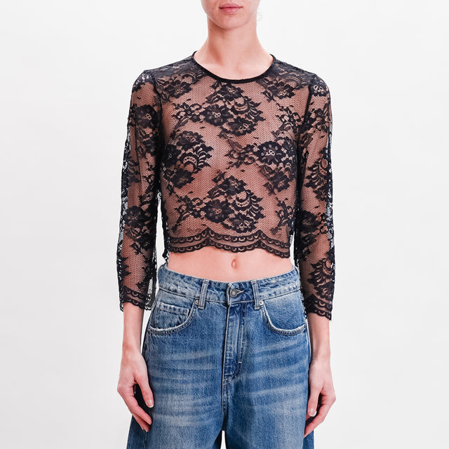 Tension in-Lace Crop Blouse - Black