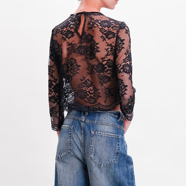 Tension in-Lace Crop Blouse - Black