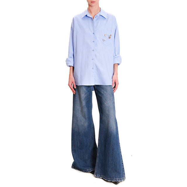 Tension in-Oversized Shirt with Pins - Light Blue