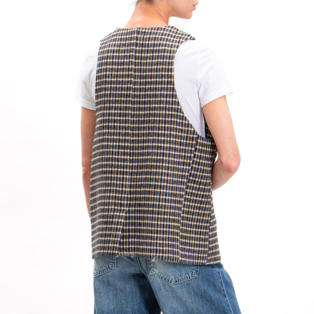 Tensione in-Gilet fantasia quadri con spilla - blu/verde/sand