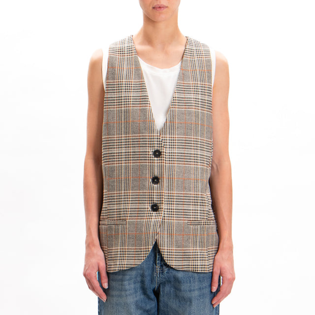 Tensione in-Gilet 3 bottoni principe di Galles - sand/nero/rust