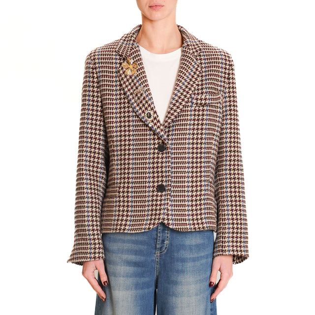 Tension in-2/4 Pied de Poule Jacket with Pins - Beige/Dark Brown/Light Blue