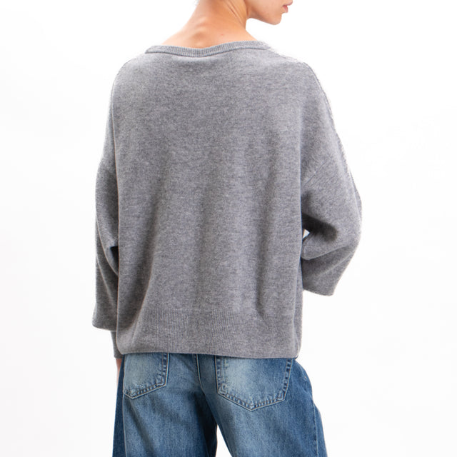 Tensione in-Maglia lana scollo v con cut out - grigio melange