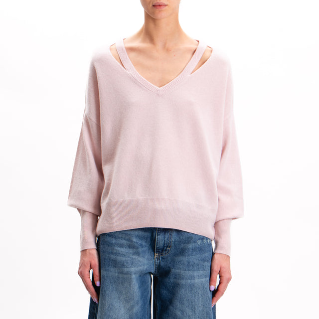 Tensione in-Maglia lana scollo v con cut out - rosa