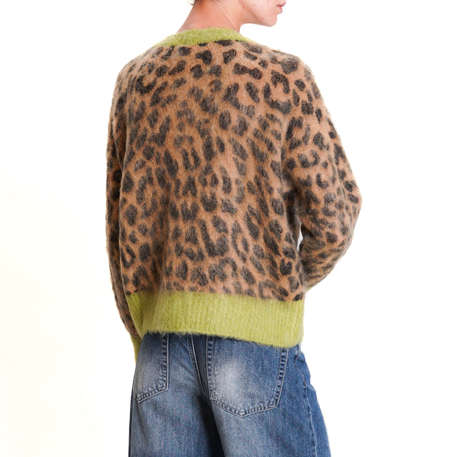 Tension in-Cardigan mohair jewel buttons - camel/black/lime