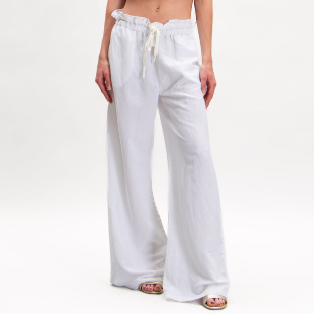 Tensione in-Pantalone misto lino con elastico - bianco
