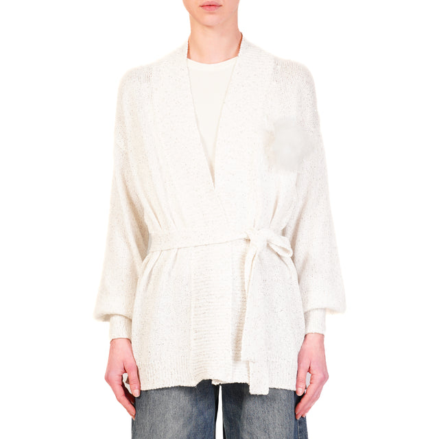 Kontatto-Cardigan micropaillettes con spilla - off white