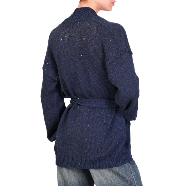 Kontatto-Cardigan micropaillettes con spilla - blu zaffiro