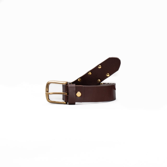 Vicolo-Leather belt with studs - dark brown