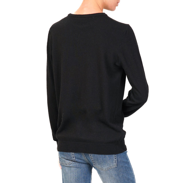 Vicolo-Maglia girocollo misto cashmere - nero