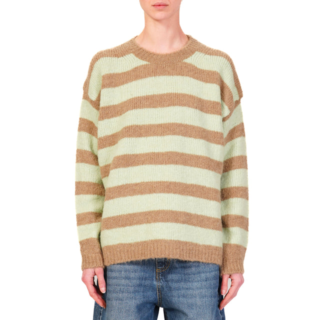 Vicolo-Maglia righe misto lana - camel/menta