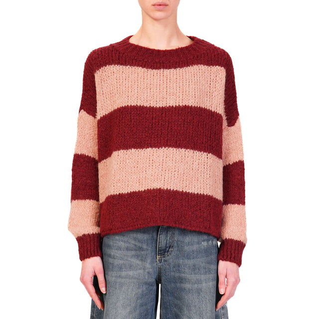 Vicolo-Maglia scatola mohair a righe - bordeaux/rosa