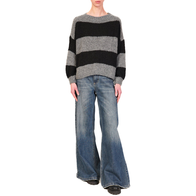 Vicolo-Maglia scatola mohair a righe - grigio/nero