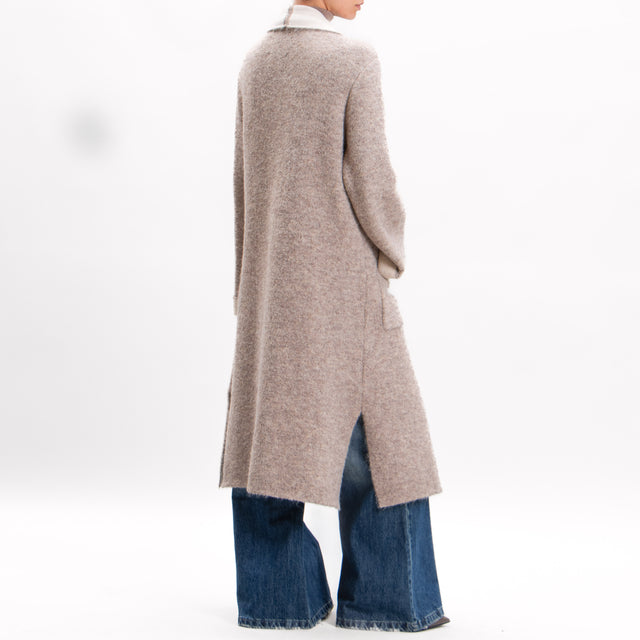 Vicolo-Coat knitted wool blend side slits - dove grey/butter