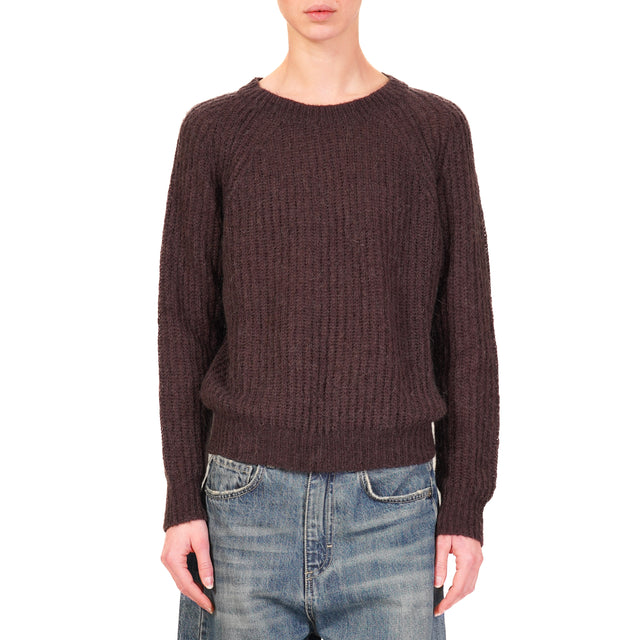 Vicolo-Maglia mohair a coste - aubergine