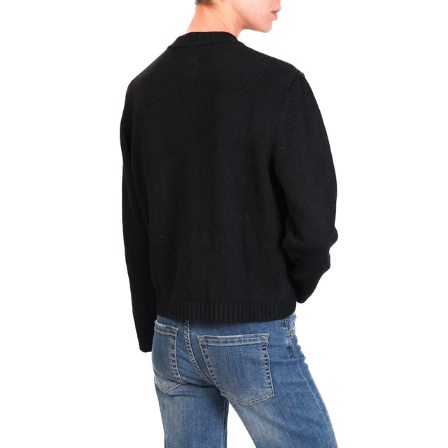 Vicolo-Cardigan con taschino misto cashmere - nero