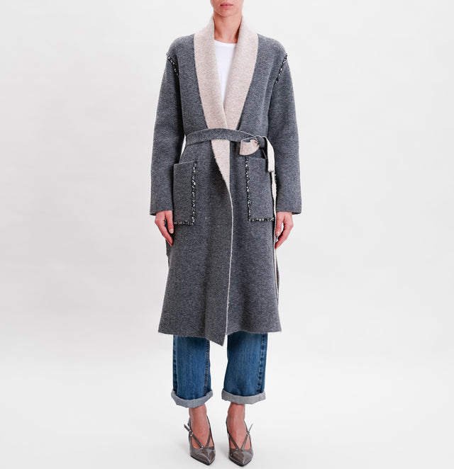 Vicolo-Coat in knitted stone detail - grey/beige