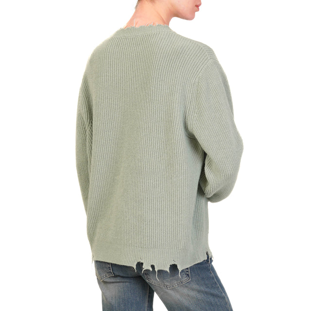 Vicolo-Maglia misto cashmere con rotture - salvia