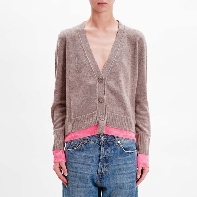 Vicolo-Cardigan cashmere blend - dove grey/fuchsia