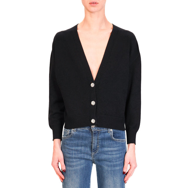 Vicolo-Cardigan bottoni gioiello misto angora - nero