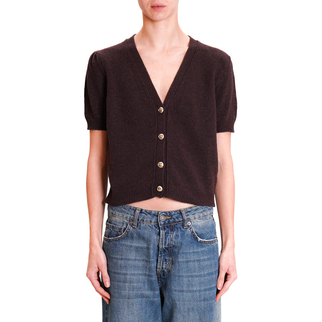 Vicolo-Cardigan short sleeve gold buttons - dark brown