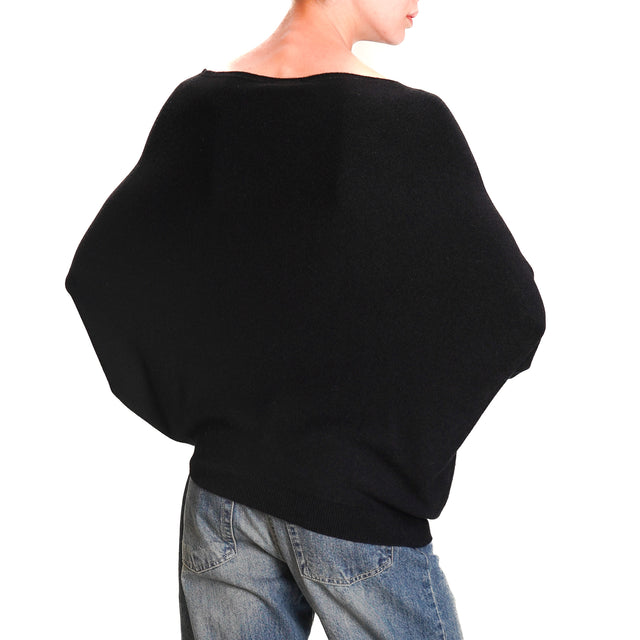 Vicolo-Asymmetrical Angora Blend Sweater - Black