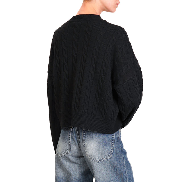 Vicolo-Maglia treccia girocollo misto cashmere - nero