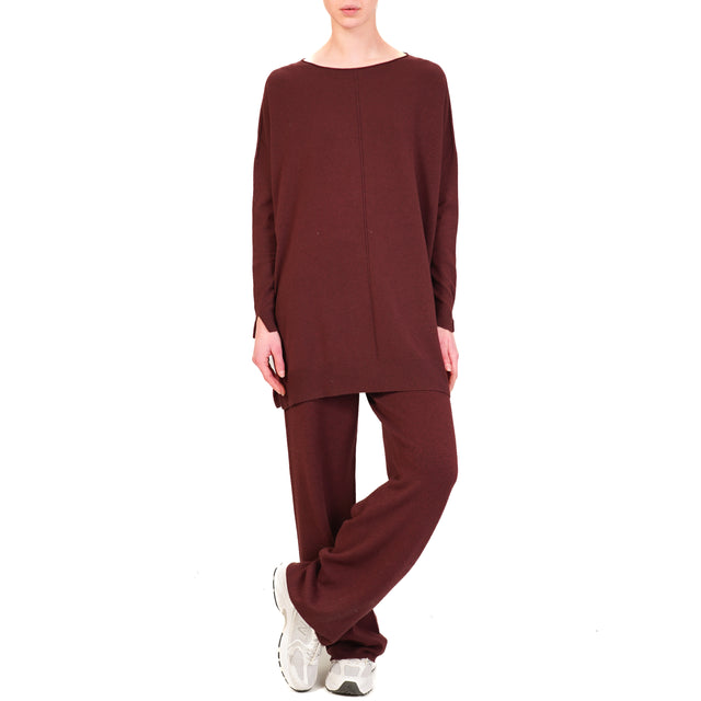 Vicolo-Completo maglia oversize + pantalone - Bordeaux