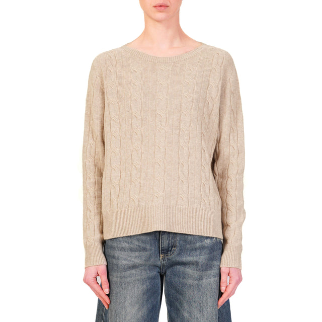 Vicolo-Maglia trecce misto cashmere - tortora