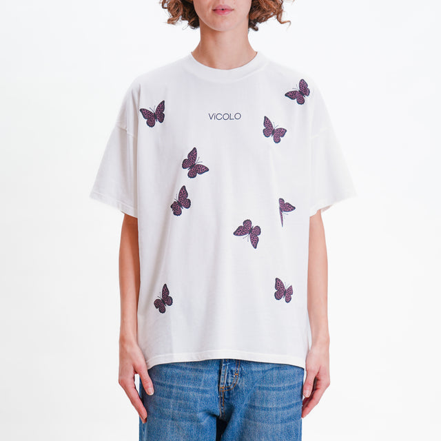 Vicolo-T-shirt stampa farfalle - bianco