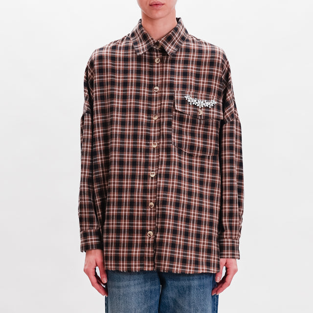 Vicolo-Shirt check jewel detail - tobacco/black/milk