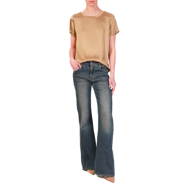 Vicolo-Blusa in satin mezza manica - camel