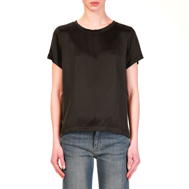 Vicolo-Blusa in satin elasticizzato mezza manica - nero