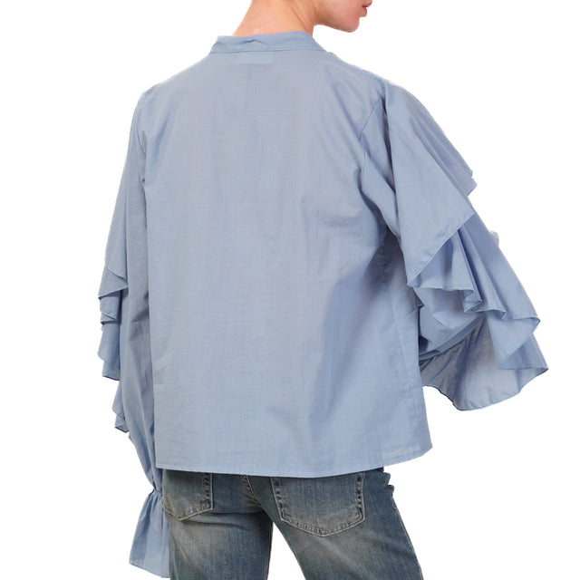 Vicolo-Camicia mussola con rouches - celeste