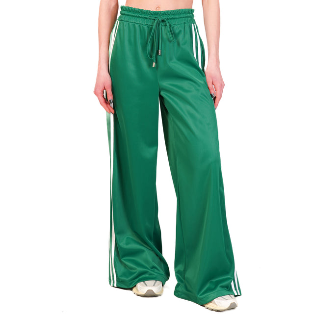 Vicolo-Pantalone banda laterale elastico in vita - Verde