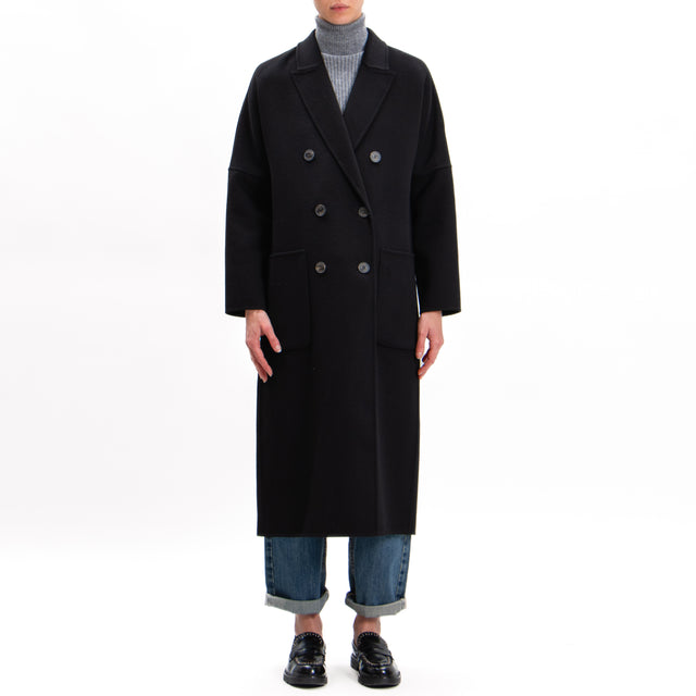 Vicolo-Handmade double-breasted wool blend coat - black