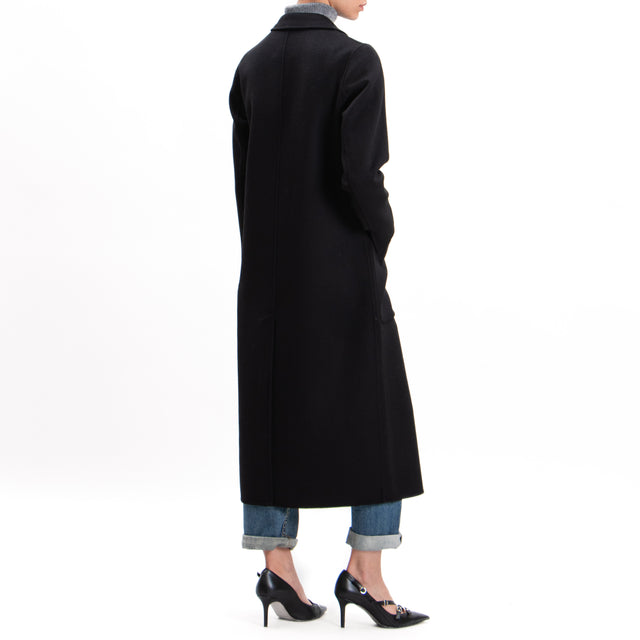 Vicolo-Handmade coat mixed wool with back slit - black