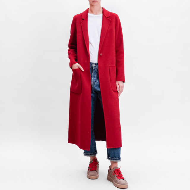 Vicolo-Cappotto hand made misto lana spacco dietro - Rosso