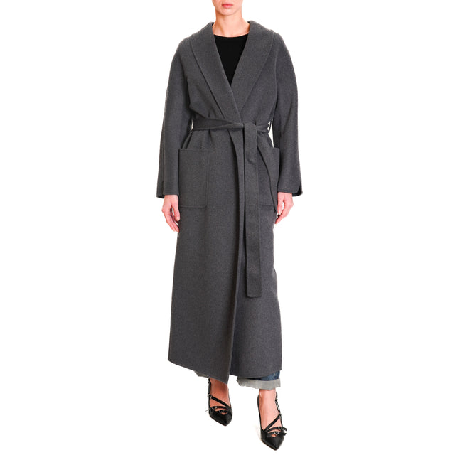 Vicolo-Handmade wool blend coat with belt - anthracite