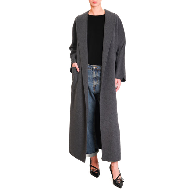 Vicolo-Handmade wool blend coat with belt - anthracite