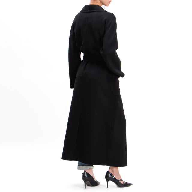 Vicolo-Handmade wool blend coat with belt - black